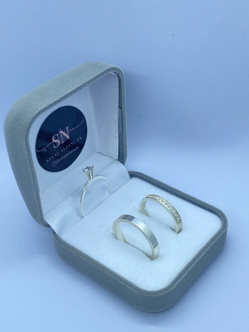 Alianças de Prata 3mm Feminina Cravejada Masculina Reta Polida