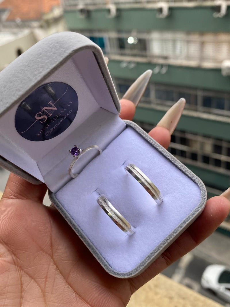 Alianças De Prata 4mm Meia Cana Polida Friso Fosco