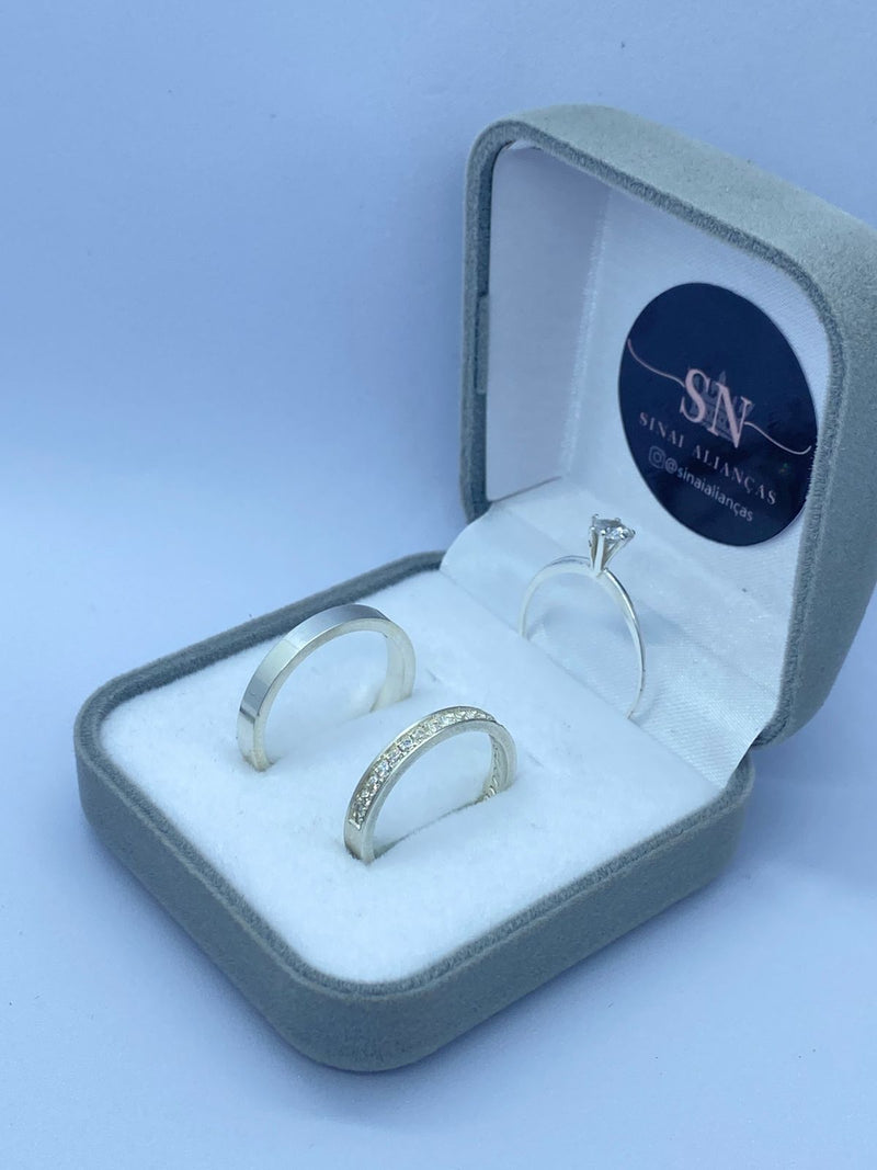 Alianças de Prata 3mm Feminina Cravejada Masculina Reta Polida