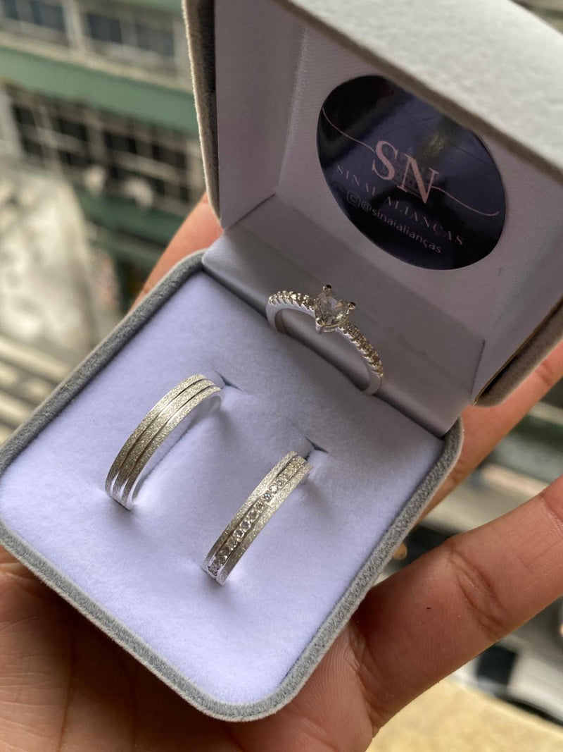 Alianças De Prata 5mm Reta Fosca Delicado Risco Nas Laterais- Feminina Cravejada