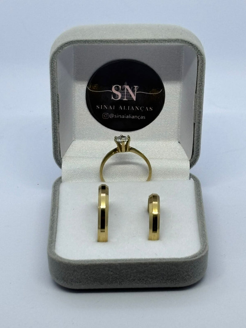 Alianças de Moeda Antiga Reta Lisa Chanfrada 3mm