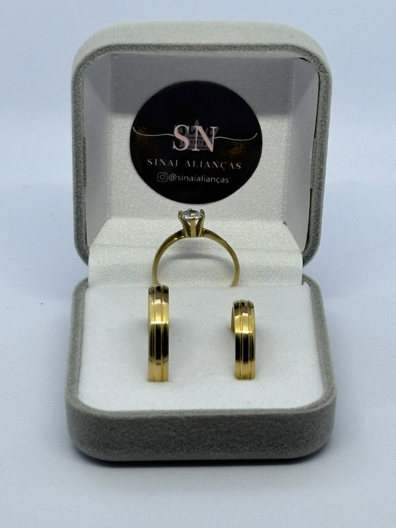 Alianças de Moeda Antiga Meia Cana Lisa 4mm,com risco lateral