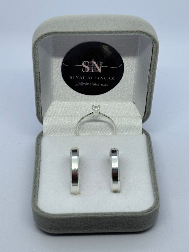 Alianças de Prata 4mm Reta Lisa Chanfrada