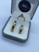 Alianças de Moeda Antiga Meia Cana 5mm Friso de 0,7 Em Cada Lateral Feminina Cravejada