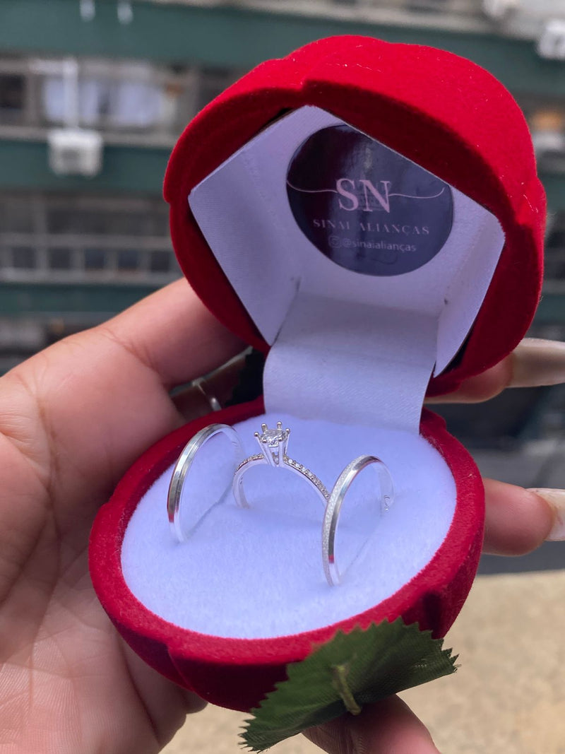 Alianças De Prata 2mm Chanfrada Feminina Fosca Masculina Polida Anel Solitário Cravejada
