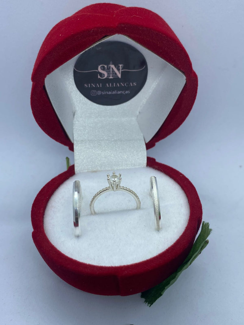 Alianças De Prata 2mm Chanfrada Feminina Fosca Masculina Polida Anel Solitário Cravejada