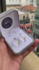 Alianças de Prata 4mm Reta Friso na Lateral Fosca