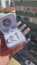 Alianças De Prata 5mm Reta Friso Na Lateral Feminina Cravejada