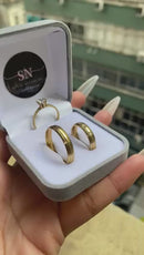 Alianças de Moeda Antiga Meia Cana 5mm Friso de 0,7 Em Cada Lateral Feminina Cravejada